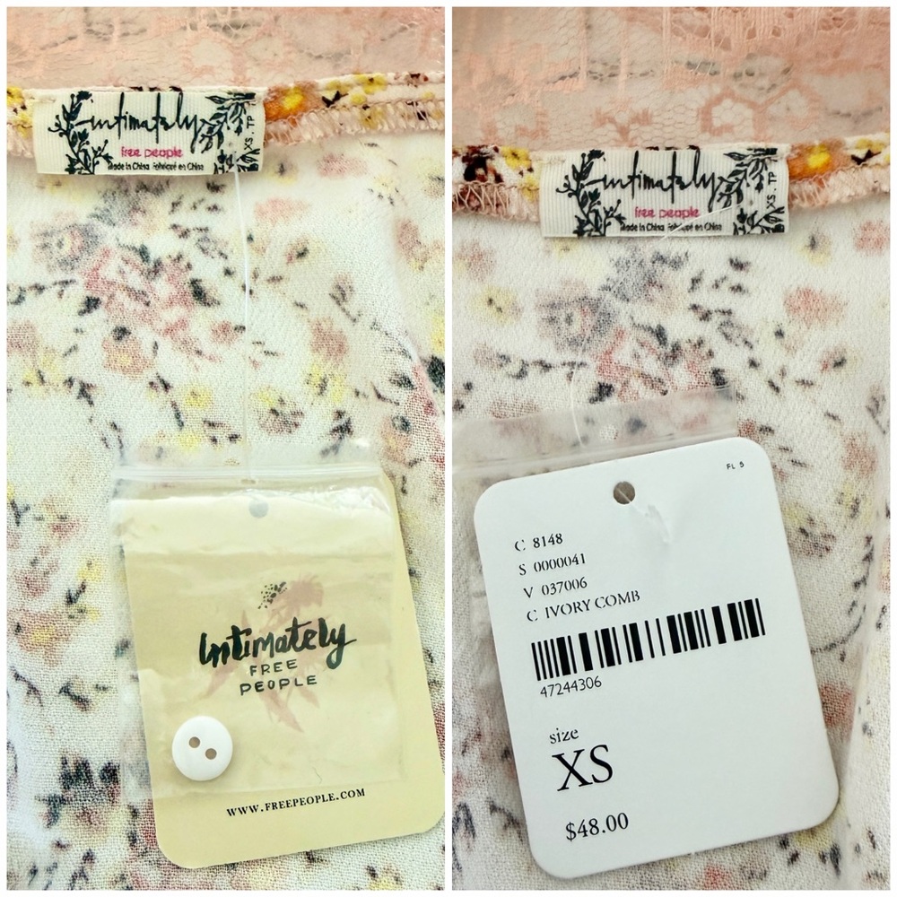 🍑 FREE PEOPLE Peach Floral Lace Sleep Lounge Reversible Cami Tank Top - Picture 16 of 16